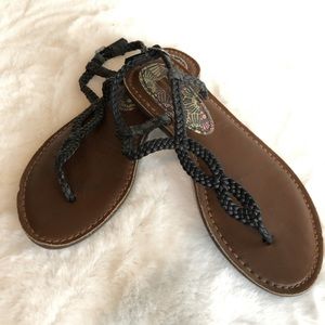 Aeropastel Black Braided Sandals